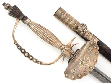 English court sword early 19th century with a faceted polish steel hilt and decorative guard.
