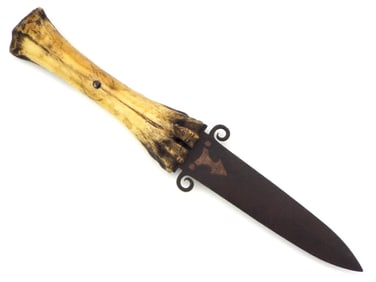 Antique Large American Indian "Beavertail" Dagger Trade Knife Decorataed Blade. Handle Is One Full