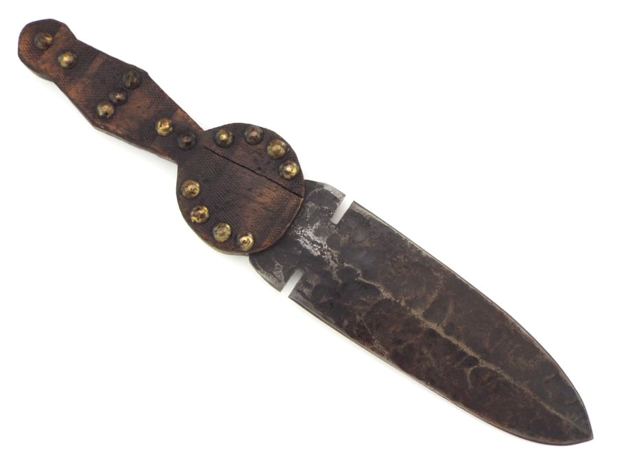 Antique American Indian "Beavertail" Trade Dagger Knife, Marked "............. (1 of 14)