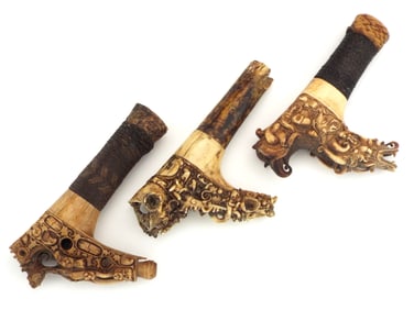 3 Antique Mandau Dayak Borneo Headhunter Sword Handles