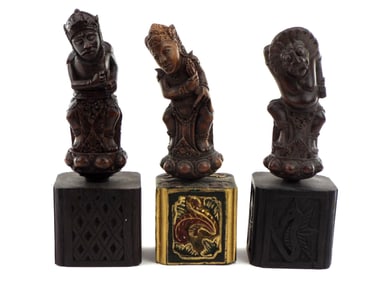 3 Antique Indonesian Wood Carved Kris Handles