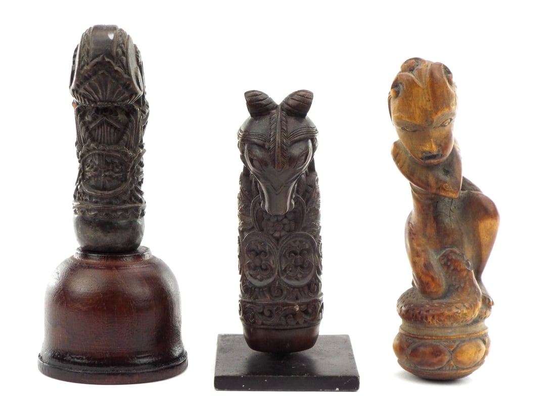 3 Antique Indonesian Wood Carved Kris Handles (1 of 20)