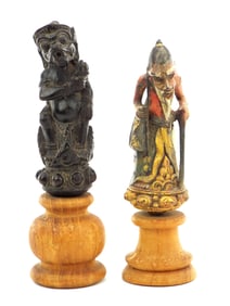 2 Antique Indonesian Wood Carved Kris Handles