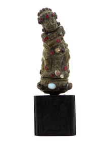 19th Century Indonesian Gilded Silver and Stone Keris Kris Hilt Handle