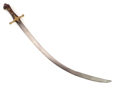 Antique Polish Hussars KARABELA Shamshir Sword, Layered Steel Blade, Brass Hilt Mounts.