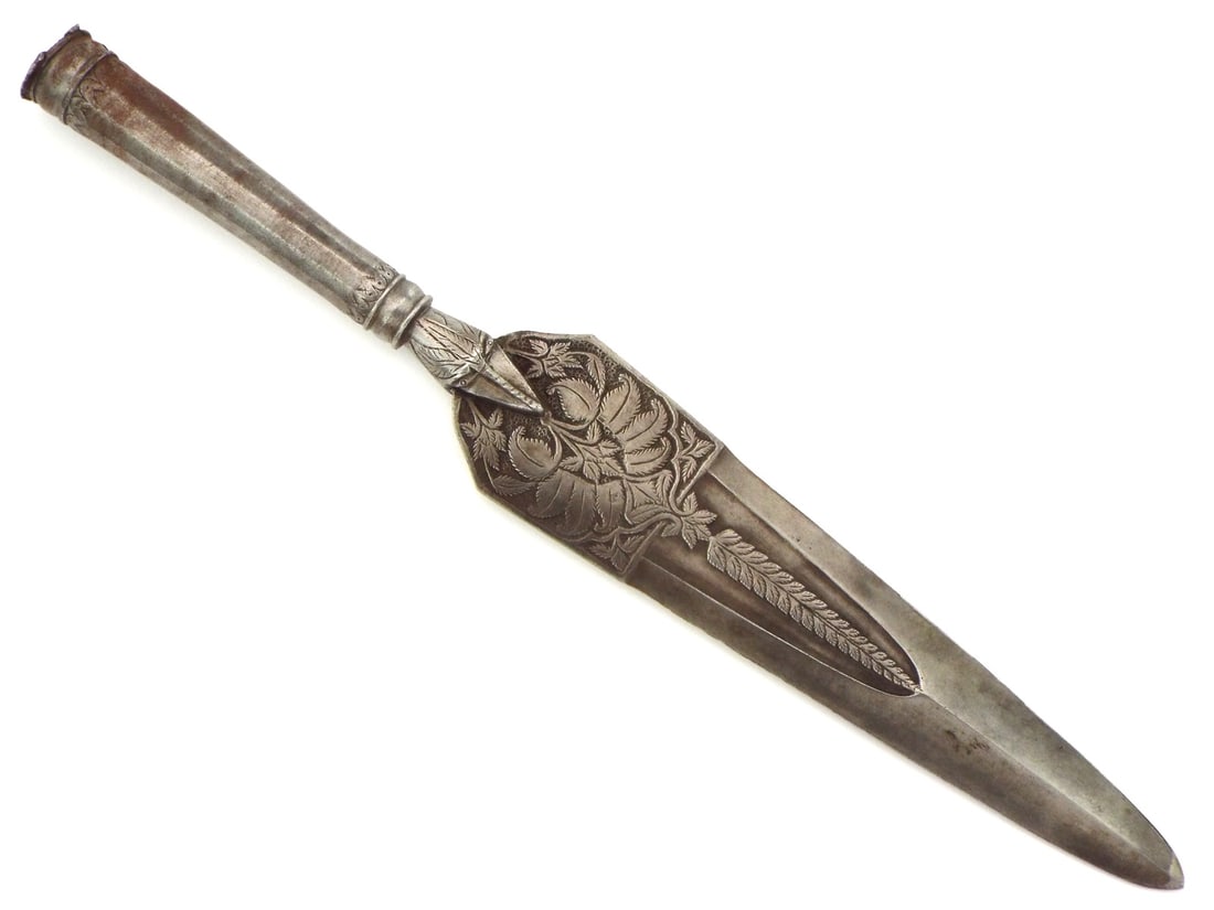 FINE Antique Indian Islamic Mogul Warrior Chiseled Spear, Lance Head. Possibly WOOTZ. (1 of 19)