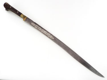 Antique Ottoman YATAGAN Sword With A Horn Hilt And Silver Inlaid On The Blade, Ottoman Empire 19th