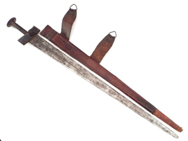 Antique Sudanese Islamic African TUAREG Tribal Sword, Tooled Leather Scabbard.