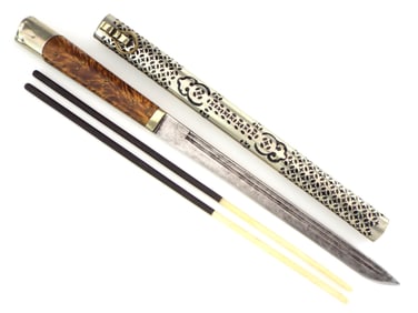 FINE Antique 19th C. Chinese TROUSSE Traveling Knife and Chopsticks Set
