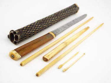 FINE Antique 19th C. Chinese TROUSSE Traveling Knife and Chopsticks Set
