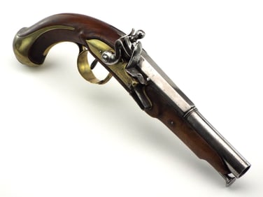 Very Good French Napoleonic Wars Naval Officers Flintlock Pistol With Brass Mounts, Belt Hook,