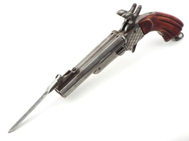 Antique Naval Percussion Double Barrel Pistol with Spring Bayonet Dated 1830