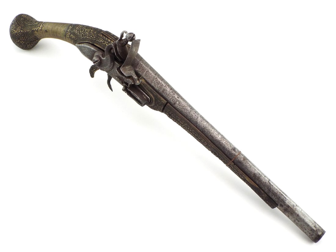Balkan RAT-TAIL Flintlock Greece, Bosnia, Albania All Metal Flintlock Pistol.: Balkan RAT-TAIL Flintlock Greece, Bosnia, Albania All Metal Flintlock Pistol. Full Length 20 Inches.
