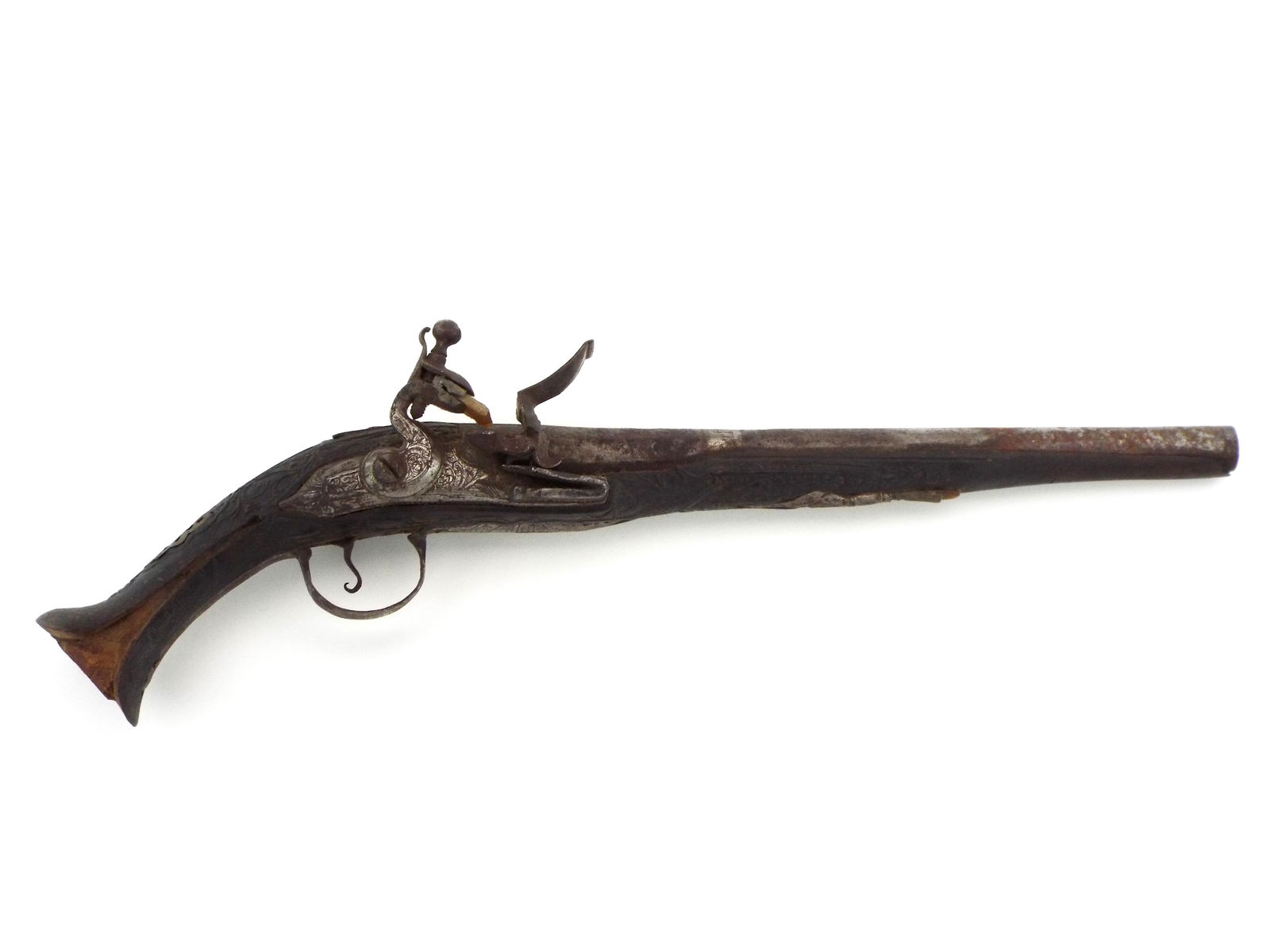 Antique Islamic Balkan Ottoman Empire or Greek Flintlock Pistol: Antique Islamic Balkan Ottoman Empire or Greek Flintlock Pistol Full Length 19 inch
