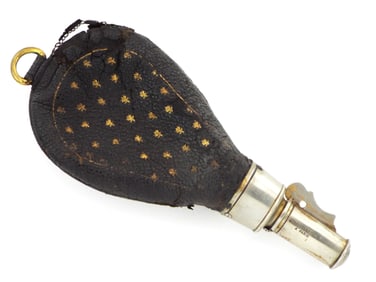 RARE Antique French Leather Powder Flask with Gold Decoration