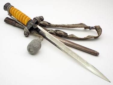 Scarce German WWII Double Etched Army Officers Dagger by Carl Eickhorn with Original Knot and