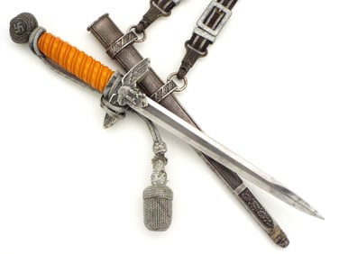 German WWII 2nd Model Luftwaffe Dagger, Unmarked with Original Hangers and Knot