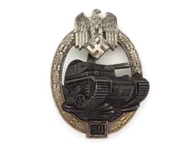 Highly Sought After German WWII 50 Engagement Panzer Badge by Josef Feix and Sohne