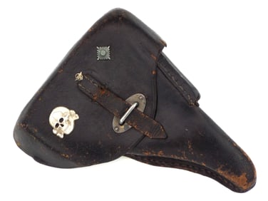 SCARCE German WWII Walther P38 Leather Gun Holster with Skull