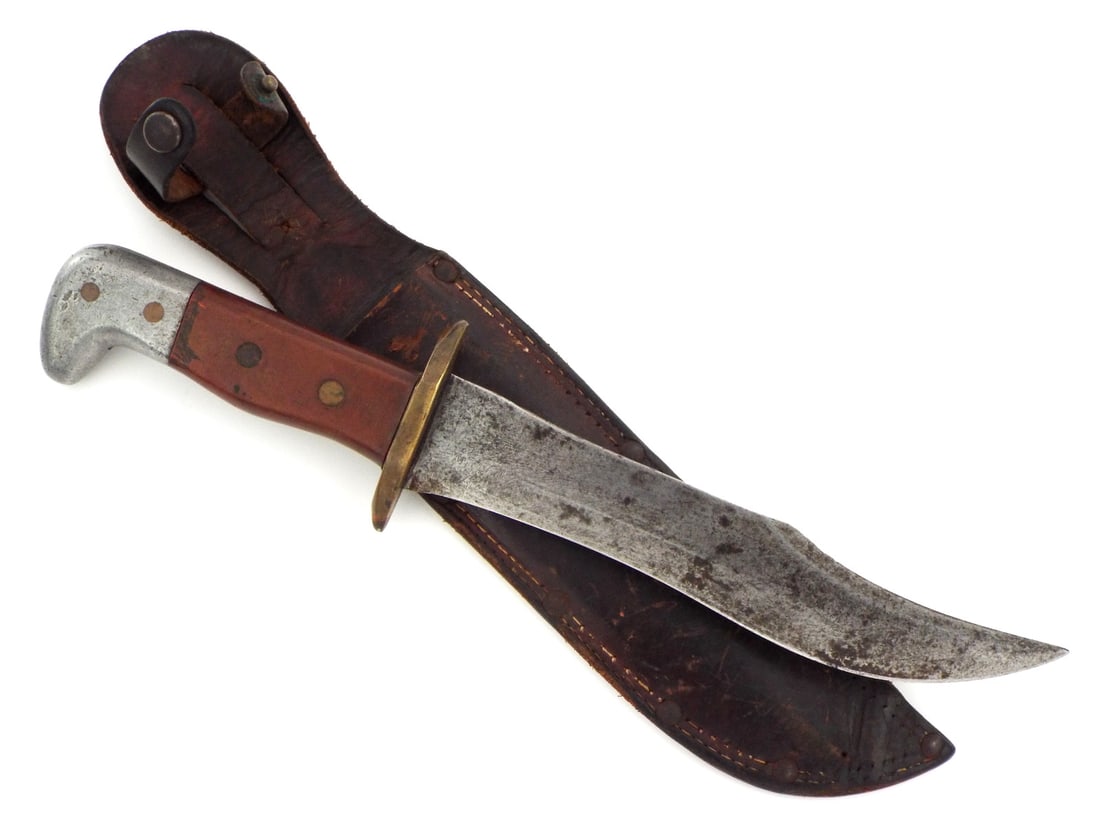 American WWII Theater Made Fighting Knife With Riveted Leather Scabbard (1 of 16)