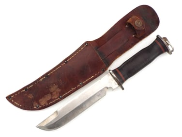 American WWII EG Waterman Leather Grip Survival Knife with Original Scabbard