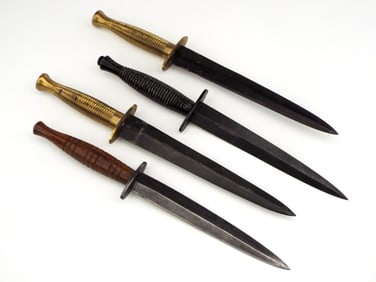 Lot of 4 Fighting Knives in Style of Fairbairn Sykes Commando knife