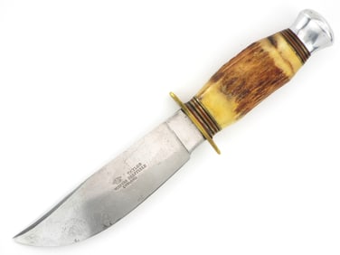 Hunting Bowie Knife By Taylor Witness, Sheffield England With A Stag Horn Handle.