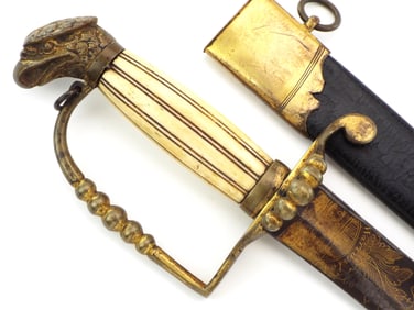 Beautiful Rare Antique Civil War Era 5 Ball Hilt Eagle Head Sword With Gold And Blue Blade