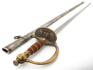 French 19th C. Officer's Sword. Later Rewrapped Handle. Maker Marked.