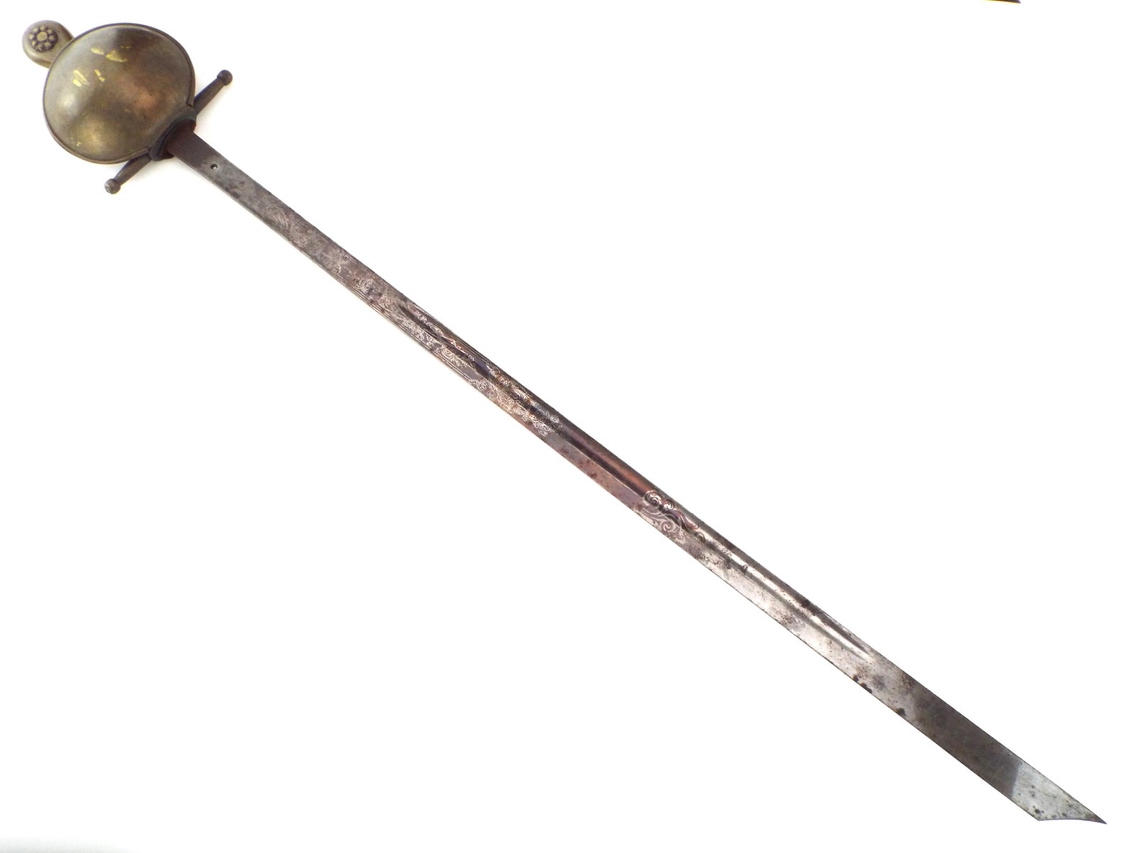 RARE And Unusual Napoleonic Wars By HOLLER SOLINGEN For Superior SPANISH Officer's Blade.: RARE And Unusual Napoleonic Wars By HOLLER SOLINGEN For Superior SPANISH Officer's Blade With Bluing Over Etched Devices Including Cannons, Flags, Pikes And Floral Designs Having An Unusual Tapered Ti