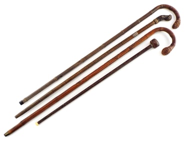 Lot of 4 Asian Bamboo Carved Wooden Canes