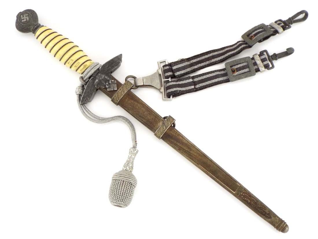 German WWII 2nd Model Luftwaffe Officers Dagger with Knot and Hangers: German WWII 2nd Model Luftwaffe Officers Dagger with Knot and Hangers. Full Length 17 inch Blade Length 10 inch