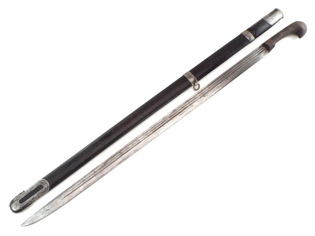 Beautiful Caucasian SHASHKA Sword Circa 1900, Blade GURDA 18th Century.The Straight Steel Blade: Beautiful Caucasian SHASHKA Sword Circa 1900, Blade GURDA 18th Century.The Straight Steel Blade Named Palash Has Three Fullers On Each Side. The Handle Is Made From The Black Horn. The Mounts Of The S