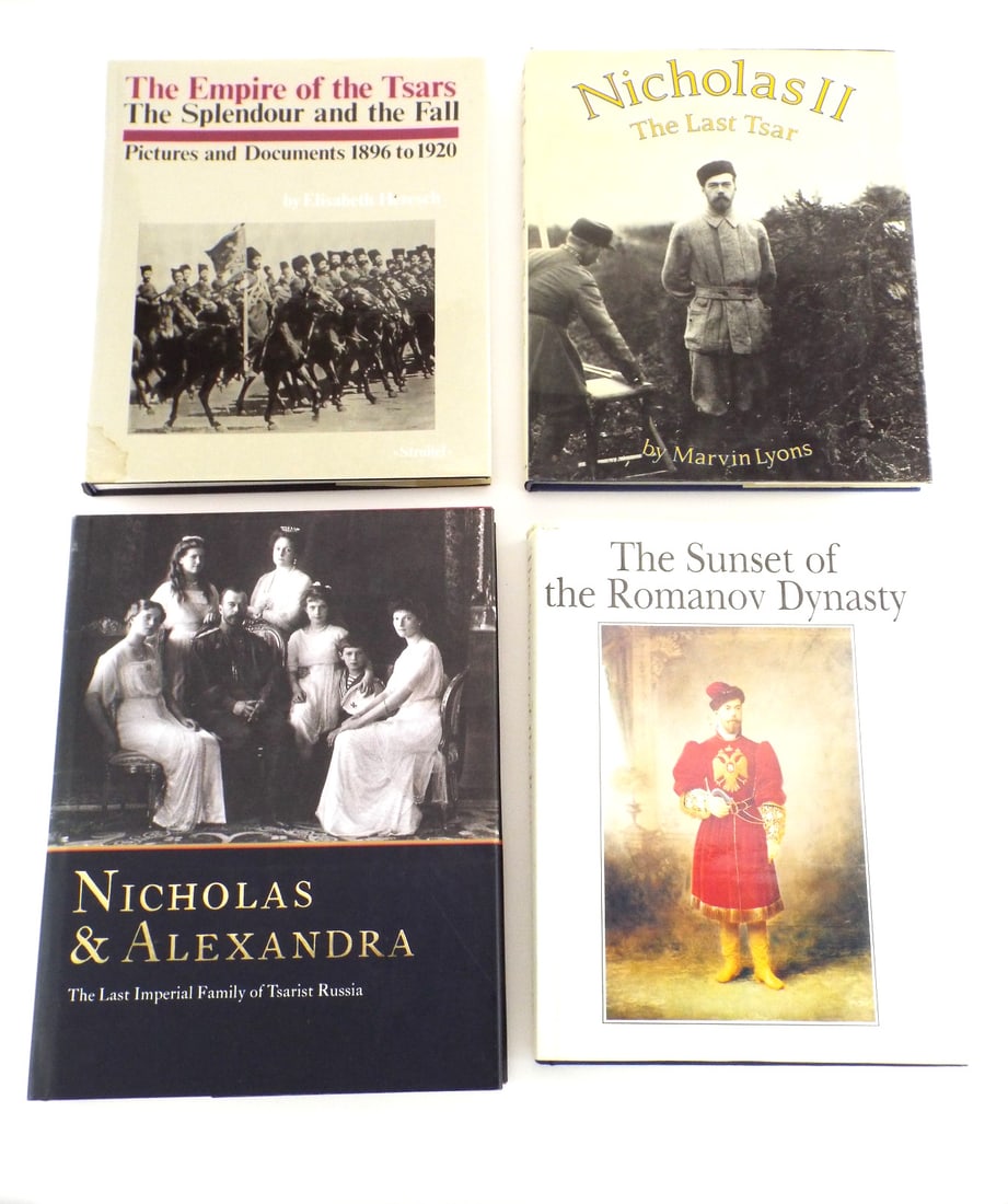 Lot of 4 Romanov Dynasty History Books: This collection includes four significant works detailing the final years of the Romanov Dynasty and the fall of Imperial Russia:The Empire of the Tsars: The Splendour and the Fall (Pictures and Docum