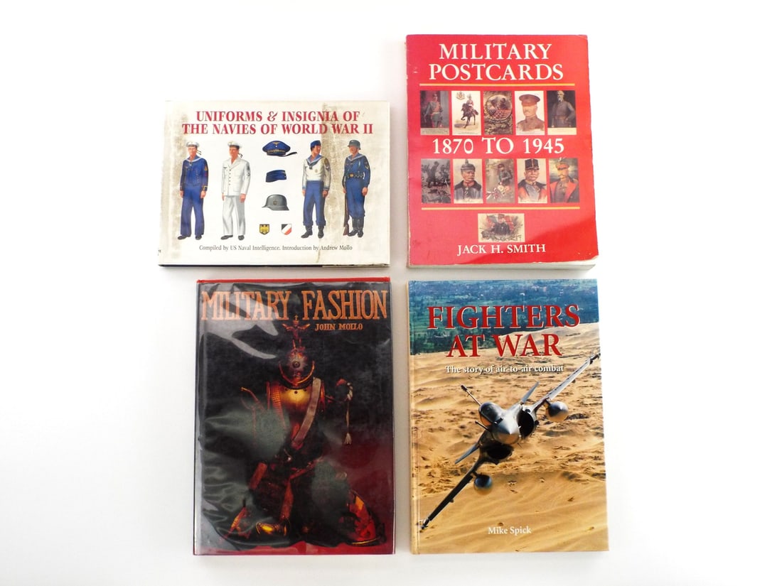 World War II Uniforms and Military History Collection: This collection of four books provides a comprehensive look into military uniforms, insignia, fashion, and postcards, along with an engaging dive into air combat history. Ideal for collectors, histori