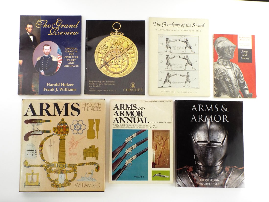 Comprehensive Collection of Arms & Armor Literature: This versatile set of seven books presents an extensive study on arms and armor, military artifacts, and fencing through various time periods and collections. Ideal for historians, collectors, or anyo