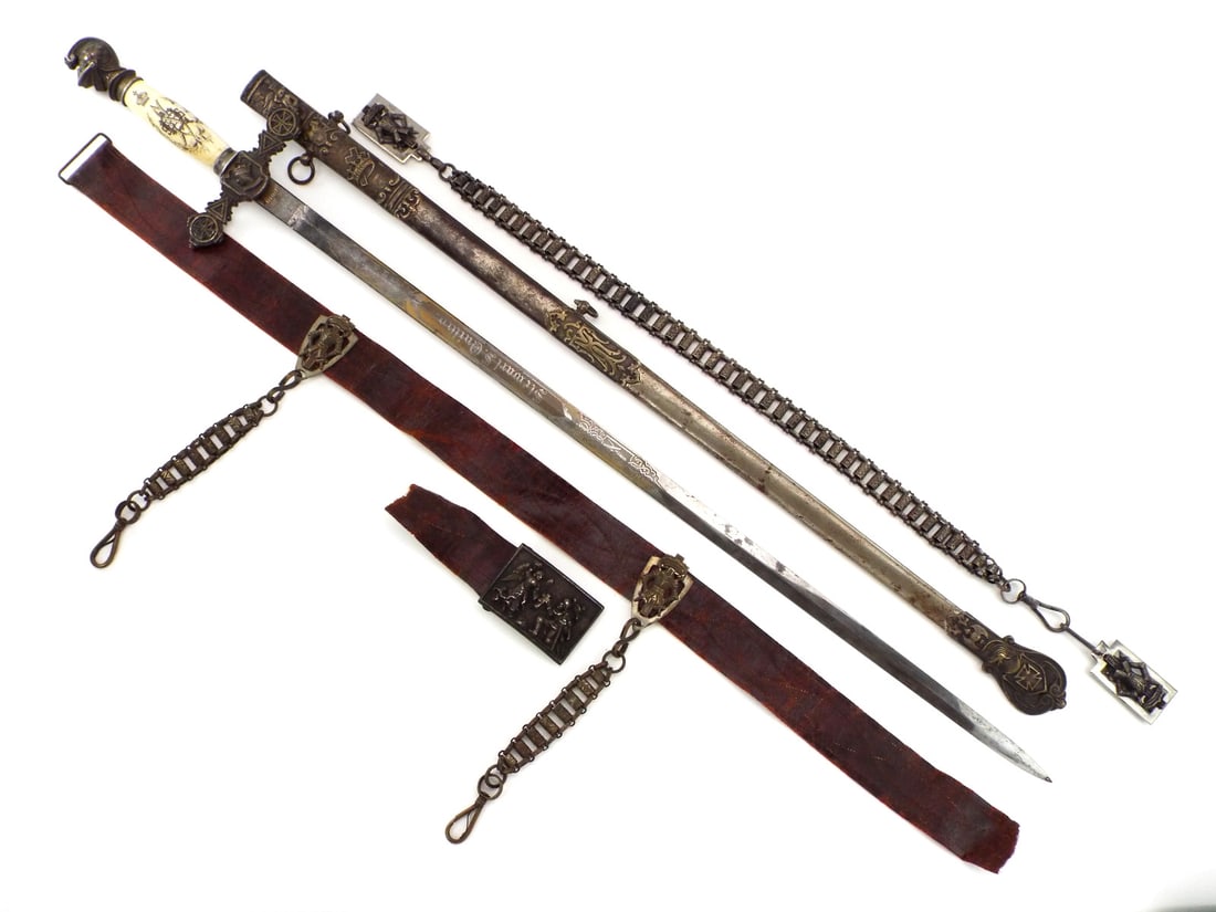 Antique Civil War era Very Ornate Masonic Fraternal, Ceremonial Sword with  Belt (1 of 12)
