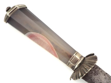 Magnificent 18th C. French Nobleman Hunting Sword Dagger AGATE Handle With Silver Mounts. Blade Is