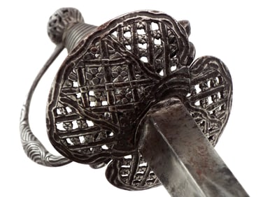 Fine Quality 18th C. French Silver Hilt Rapier Sword with Open Work Mounts.