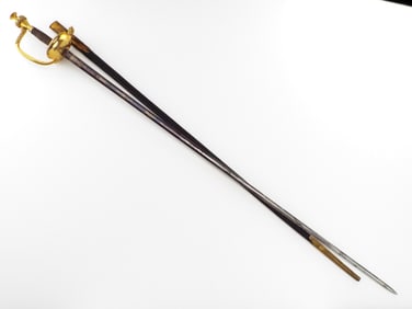 19th.C. German Military Officers EPPIE Rapier Sword, Brass Mounts, Blued and Gilt Blade