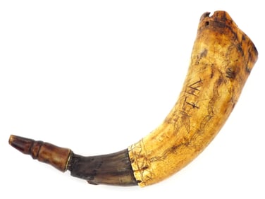 17th. C. British or American Sailor Made Scrimshaw Powder Horn