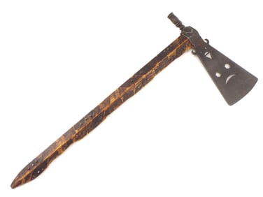 Massive Antique American Indian TOMAHAWK Trade Axe with Smoking Peace Pipe.