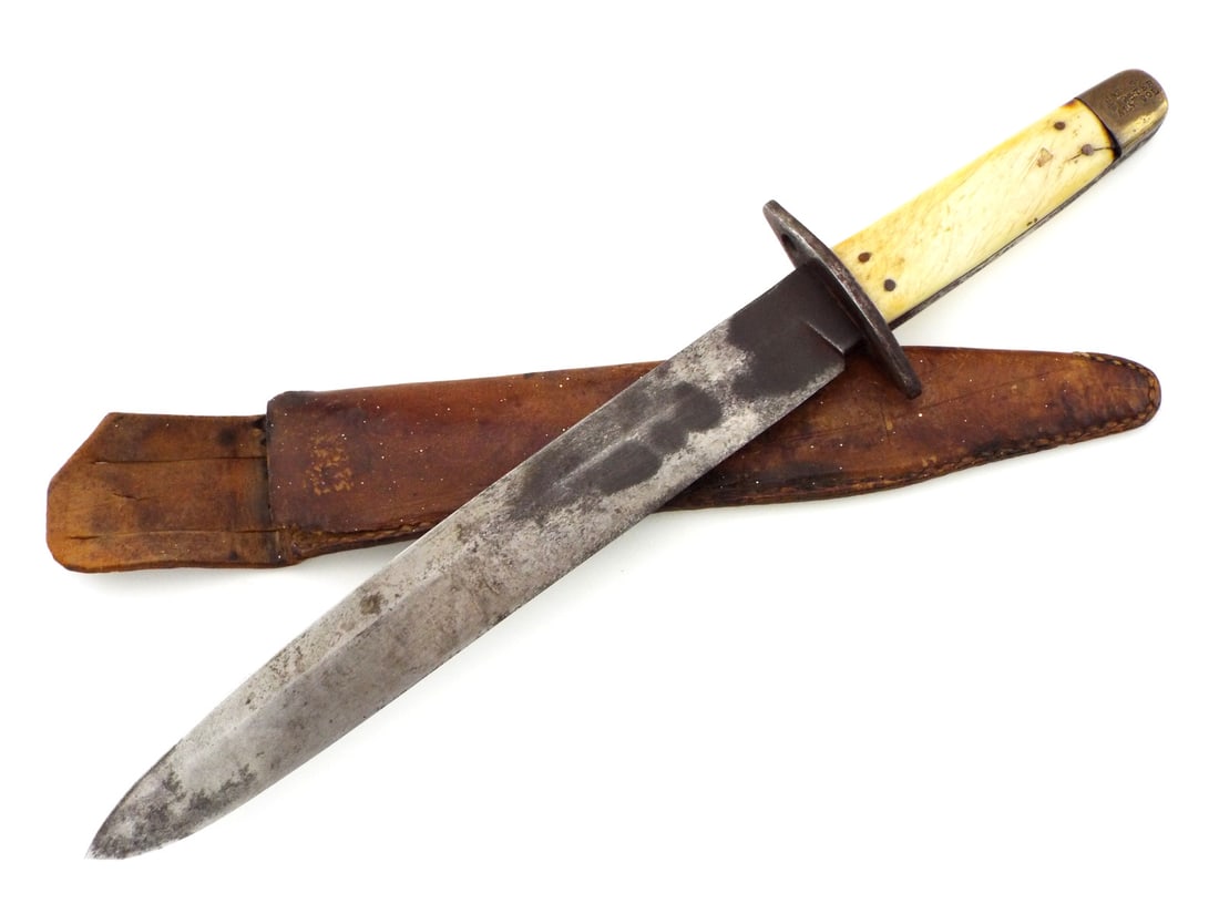 19th. C. Interesting American Bowie Knife. Owners Name and Regiment on Pommel.Possible used in Civil (1 of 14)