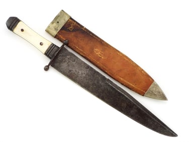 HUGE RARE AMERICAN Made Bowie Knife for Civil War Officer. Original Leather Sheath