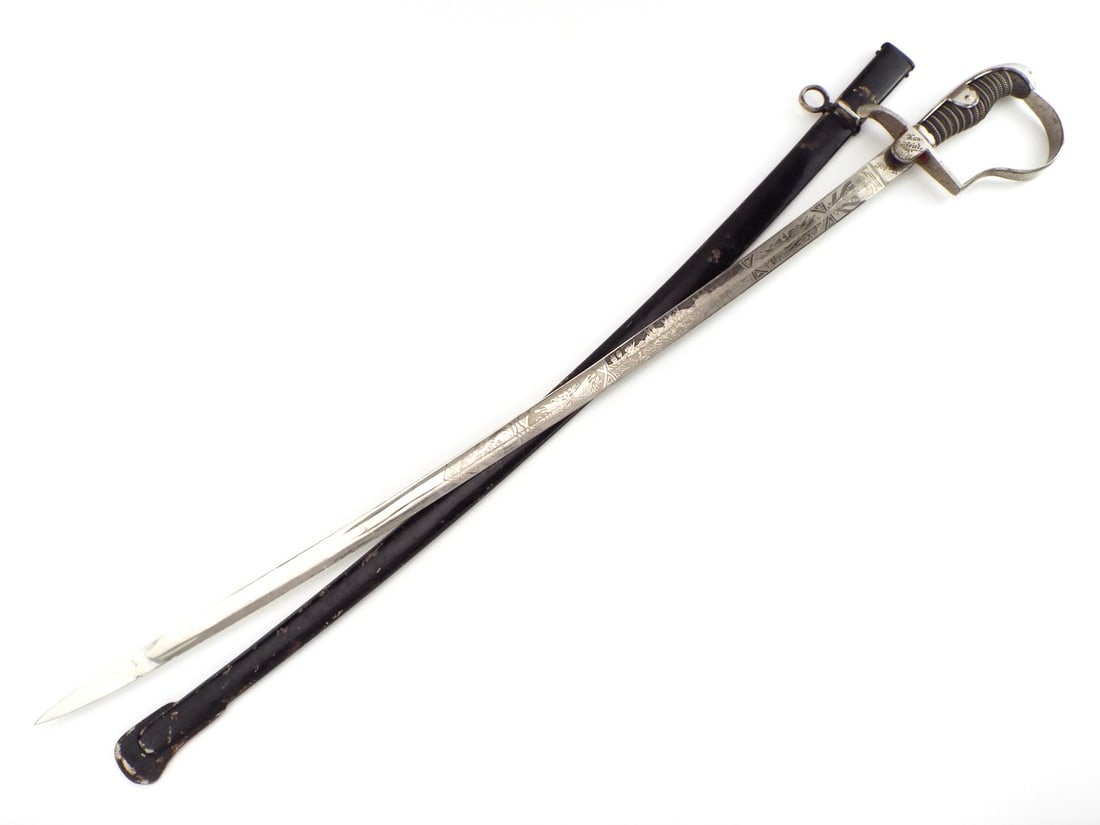 German WWI Artillery Officers Personalized and Dated Triple Etched Sword.: German WWI Artillery Officers Personalized and Dated Triple Etched Sword. Full Length 38 Inches Blade Length 32 Inches