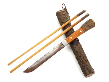 Antique 19th C. Chinese TROUSSE Traveling Knife and Chopsticks Set.