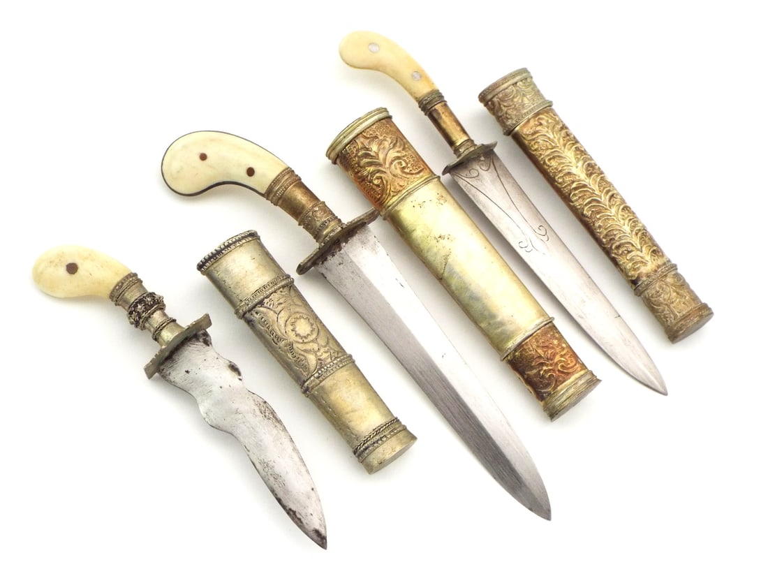 Lot of 3 Philippine Silver Mounted Islamic Gunong Punal Daggers FINE Carved Handle. (1 of 17)