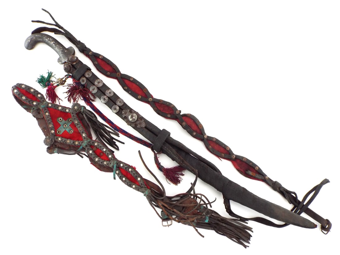 Antique Islamic Arabic DAMASCUS Sword Shamshir In Leather Sheath and Belt (1 of 20)