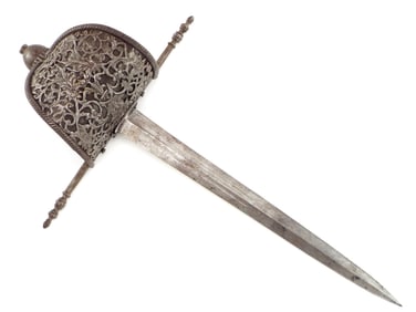 Very Nice Antique Italian or Spanish Left Hand Dagger with Chiseled Mounts.