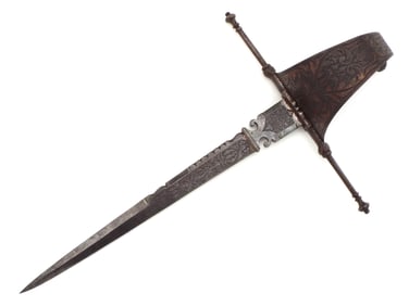 Antique Spanish Toledo Left Hand Dagger Fully Engraved
